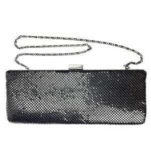 JESSICA McCLINTOCK Black Metal Mesh Chain Evening Clutch Purse Bling Party
